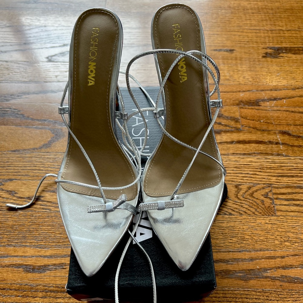 Fashion Nova Star of the Night Sliver Strap Heels